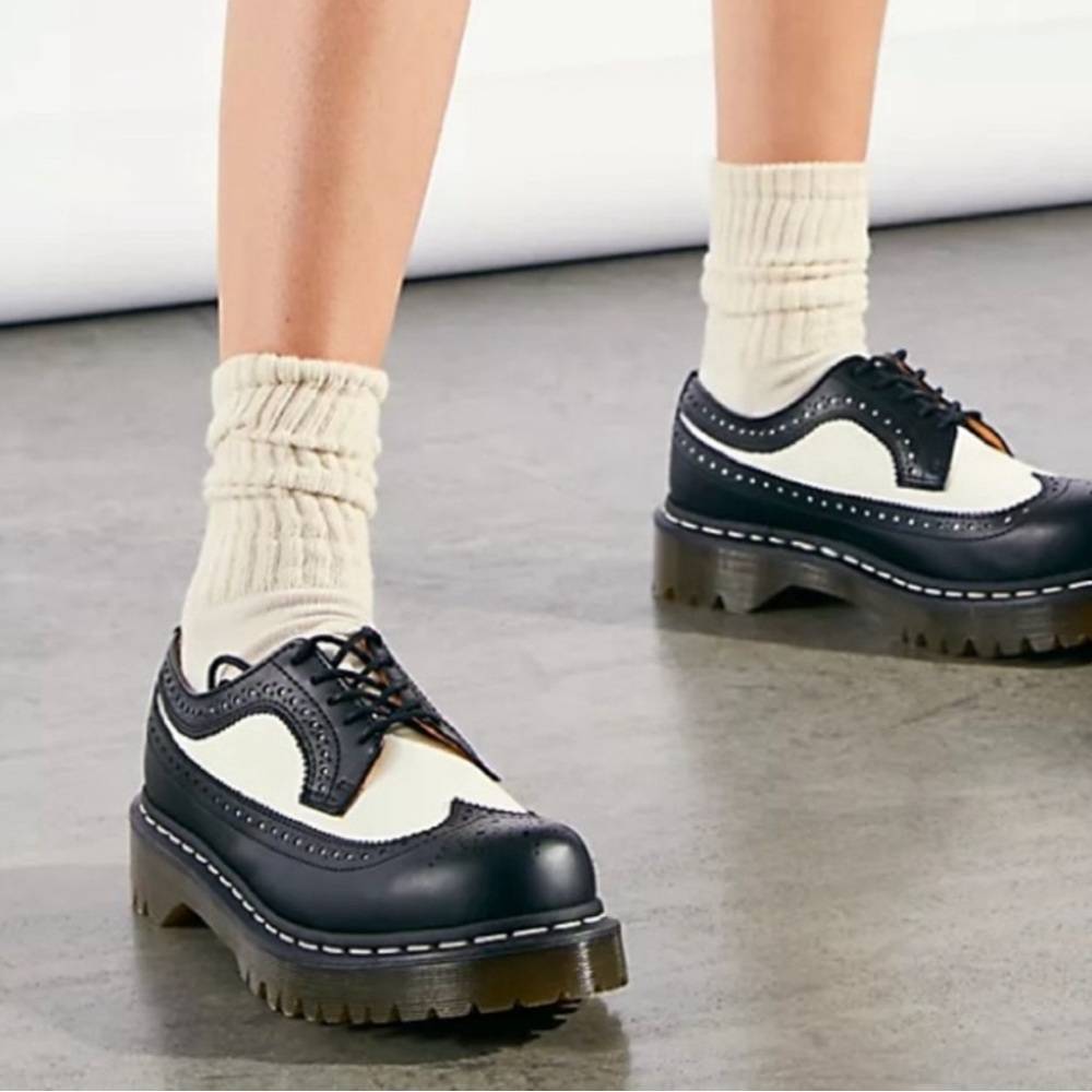 Dr. Martens Black and White Wingtip Lug Shoes